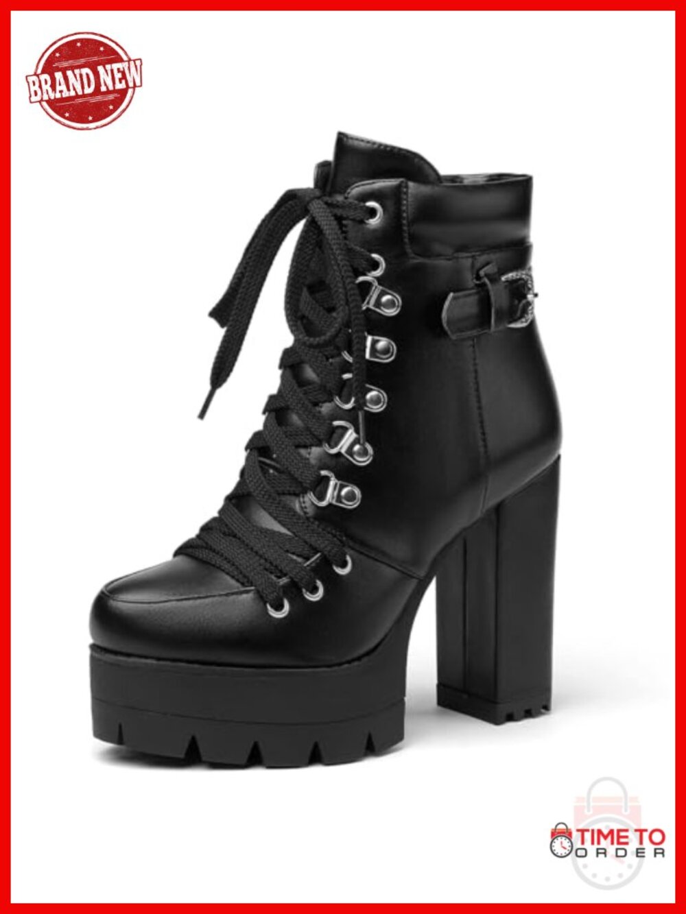 High Heels Platform Ankle Booties Round Toe Lace Up Suede Side Zipper